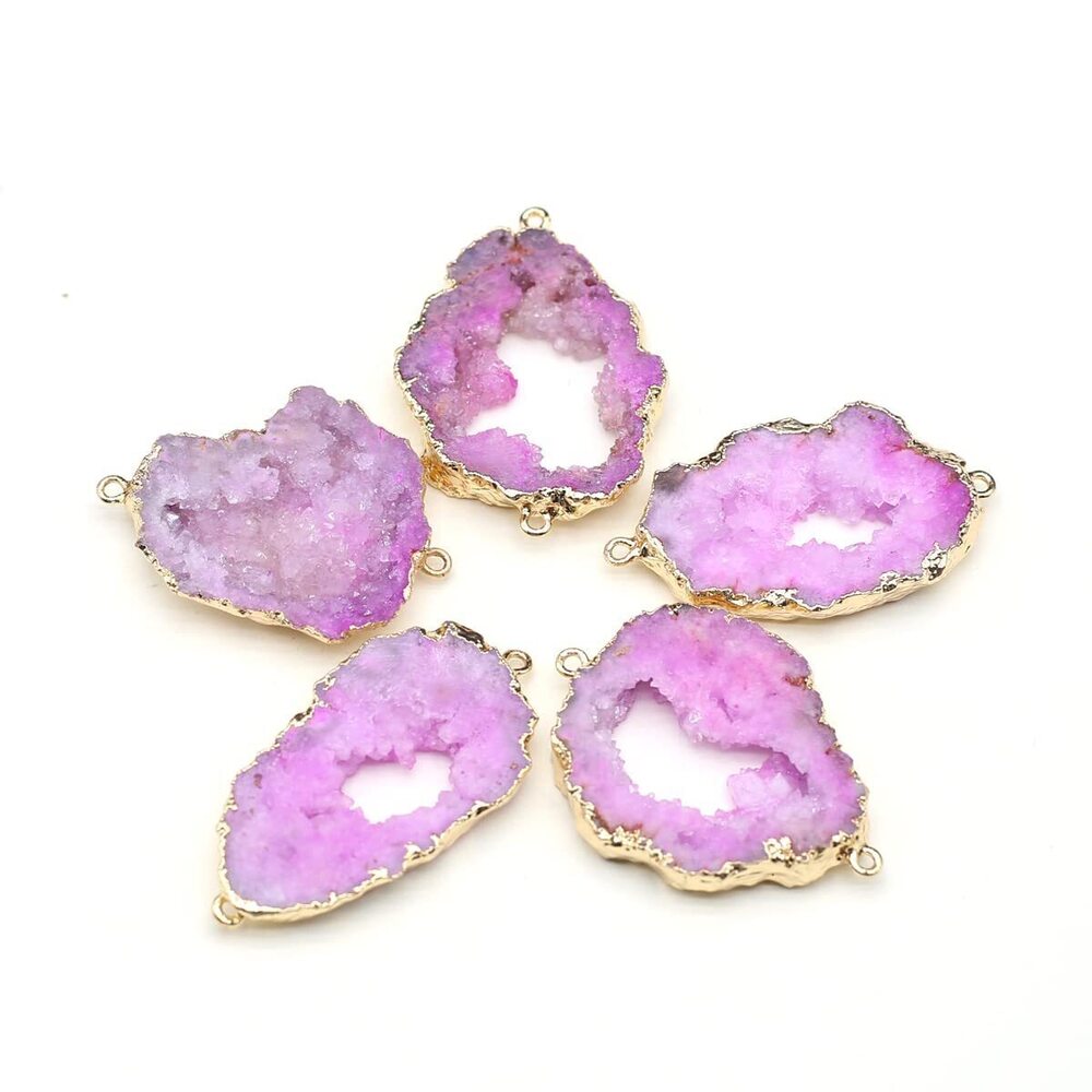 2124 natural stone connectors colorful irregular druzy geode light purple